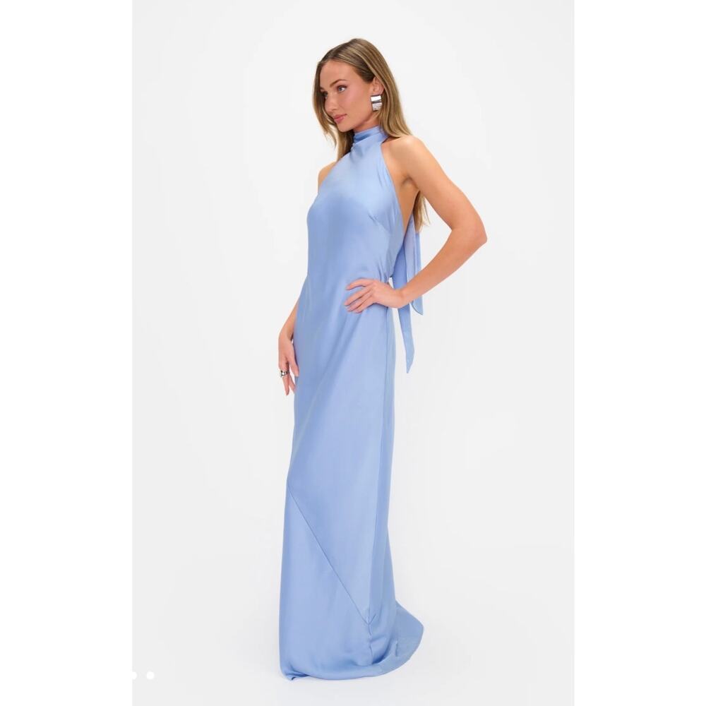 Show Me Your Mumu Lisa Maxi Dress Borrowed Blue Luxe Satin Size Medium - Picture 3 of 9